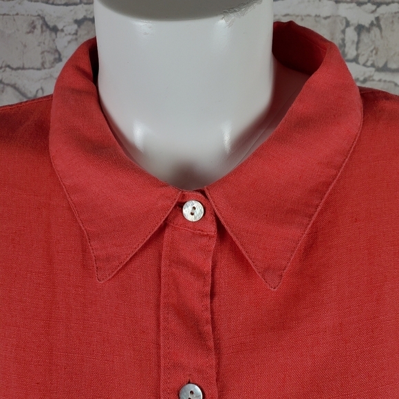 Chico's Linen Long Button Front Shirt Coral Size 3=XL Travel Breathable - Picture 4 of 12